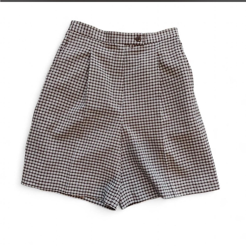 Vintage 90s brown checkered high waisted shorts 27” waist pleated casual boho